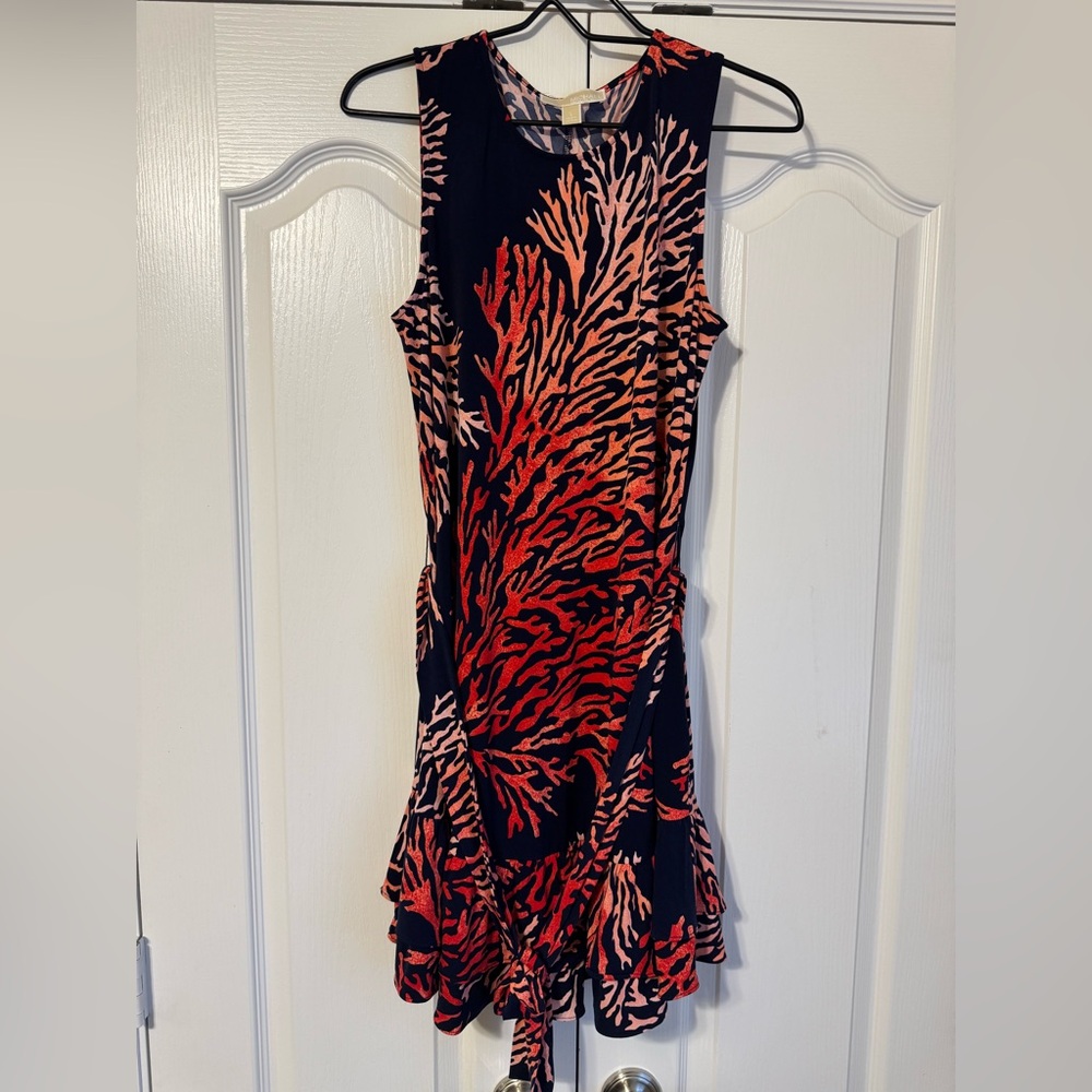 Coral Patterned Sleeveless Dress